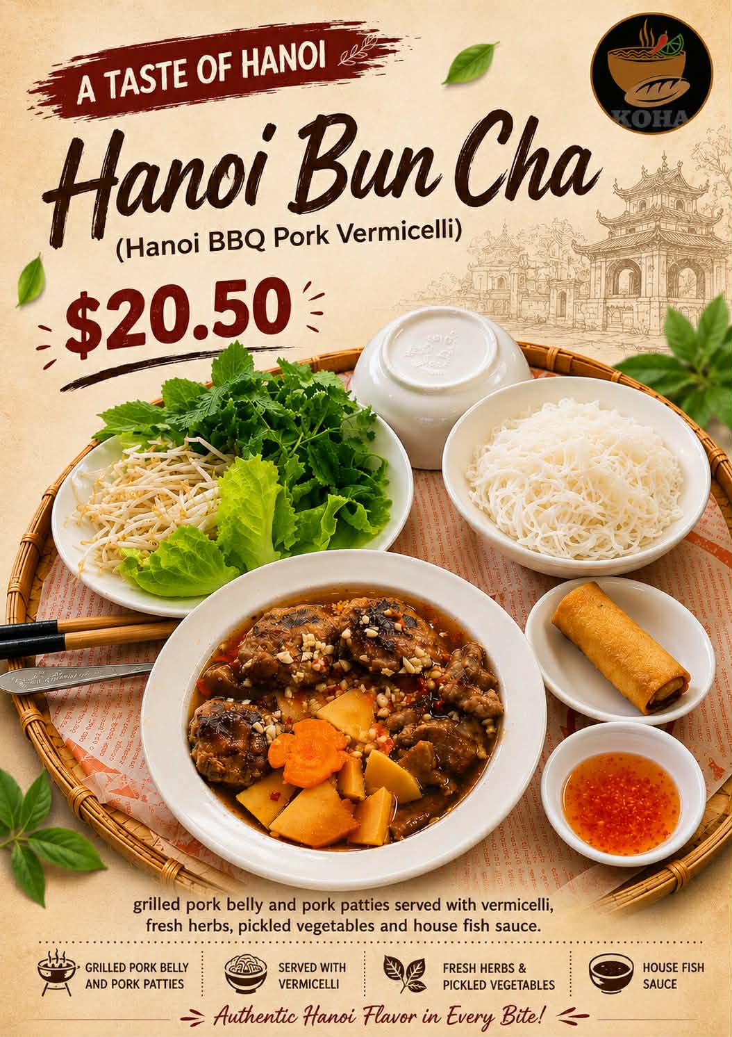 Bun Cha Hanoi grilled pork and noodles